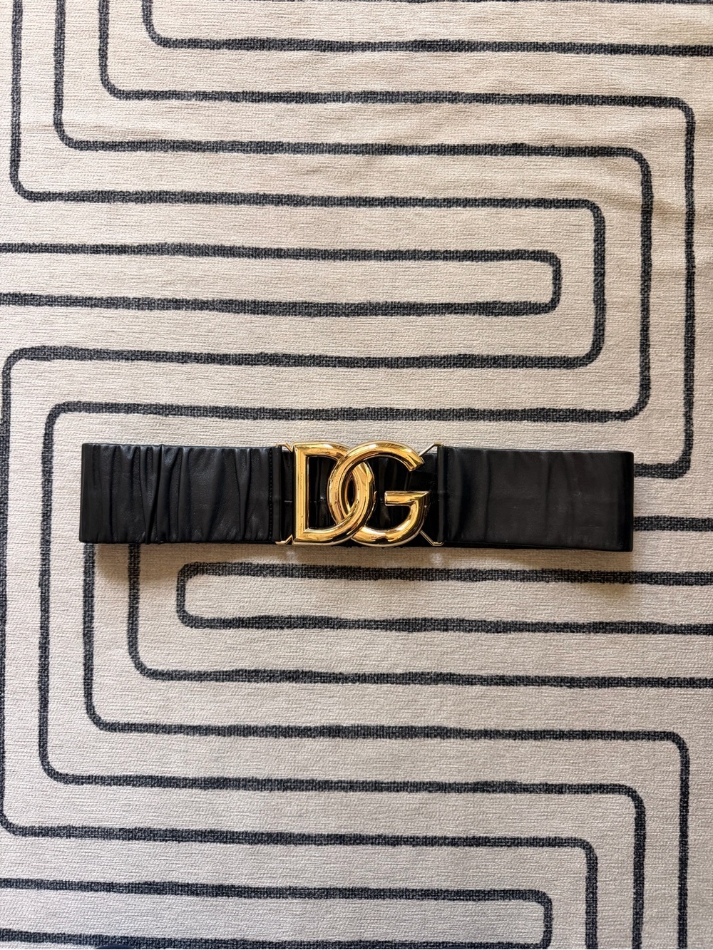 Dolce & Gabbana Black Leather Belt with Gold DG Buckle (jumbo) AUTHENTIC